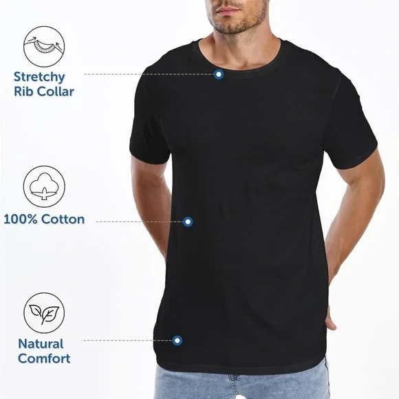 Comfneat Men's 4-Pack Basic Tee Crew Neck Cotton T-Shirts Light Undershirts - Picture 2 of 5